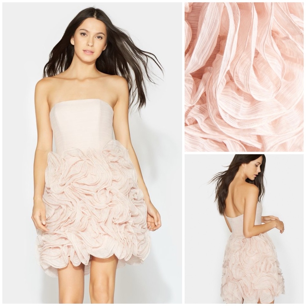 🅷 Halston Heritage ~ Womens Strapless Dramatic Ruffle Skirt Dress